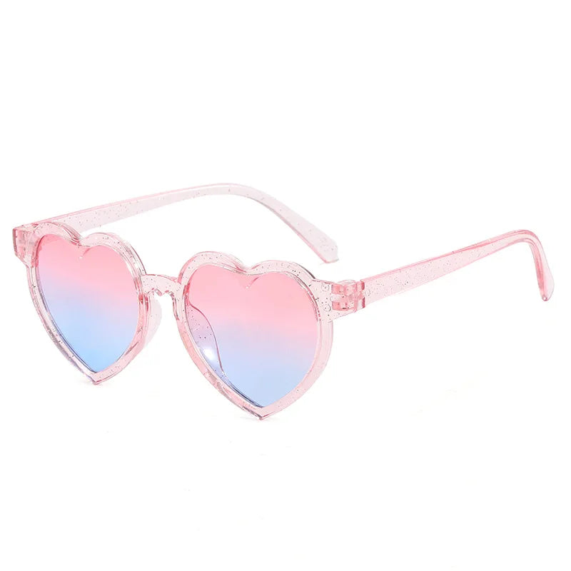 Clear pink-blue gradient heart-shaped kids sunglasses