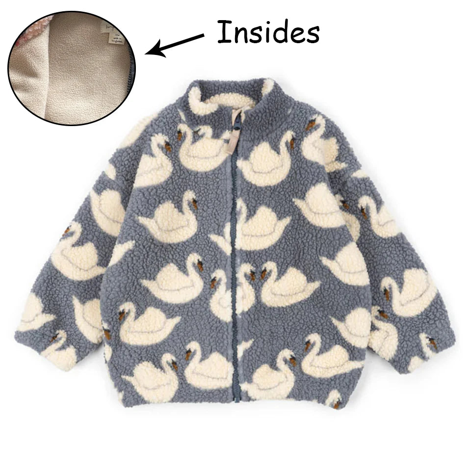 Baby Cotton Fleece Jacket — Lambswool Embroidered Coat | 6M–7Y