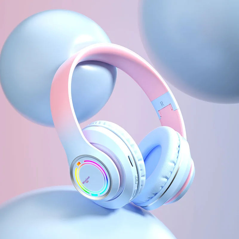 Kids wireless bluetooth headphones with LED lights SD card 3-12Y