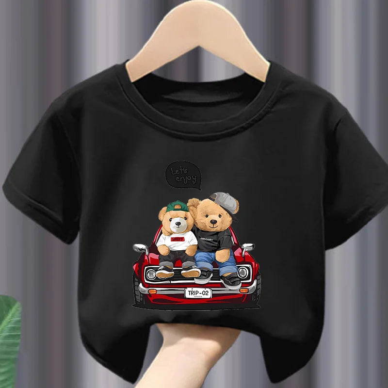 Teddy bear print cotton t-shirt, kids summer casual tee - Kindle Kids ABC - view 8