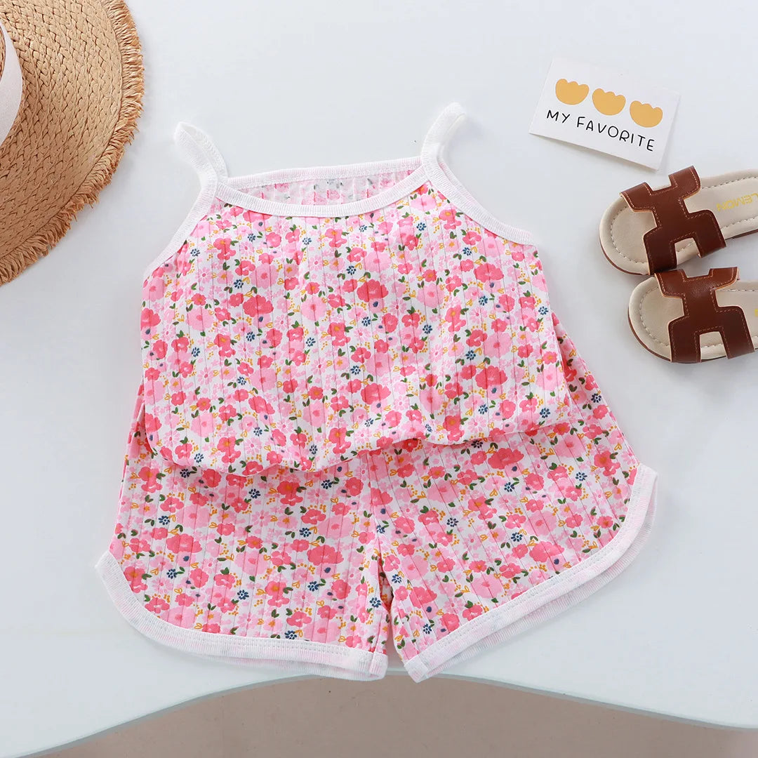 Girls' Tank & Shorts Set Square Collar - Kindle Kids ABC