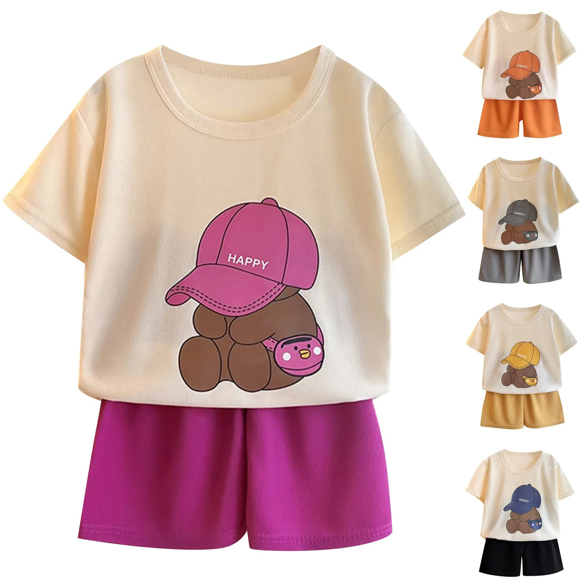 Boys' Bear Print Tracksuit Set – 2-Piece Cotton T-Shirt & Shorts - photo 2