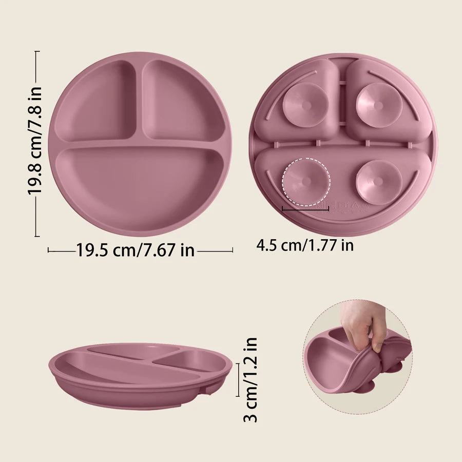 Baby silicone suction plate spill-proof divided feeding dish