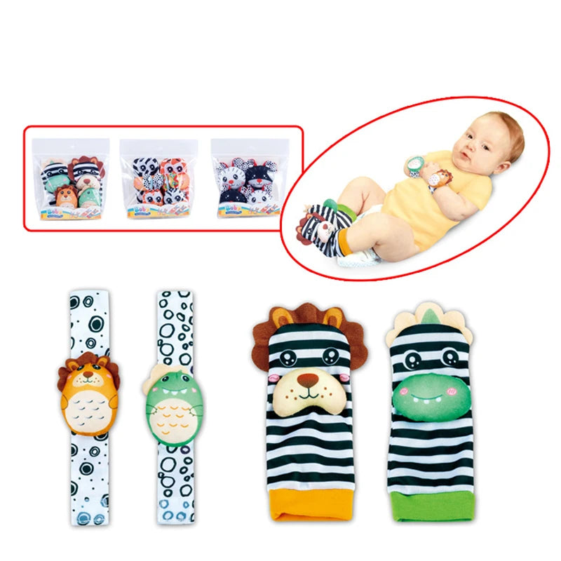 Baby Wrist Rattles & Animal Socks Set – Sensory Toys for Newborns (0–12M)