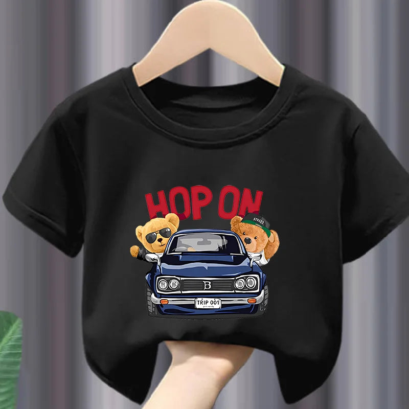 Teddy bear print cotton t-shirt, kids summer casual tee - Kindle Kids ABC - view 6