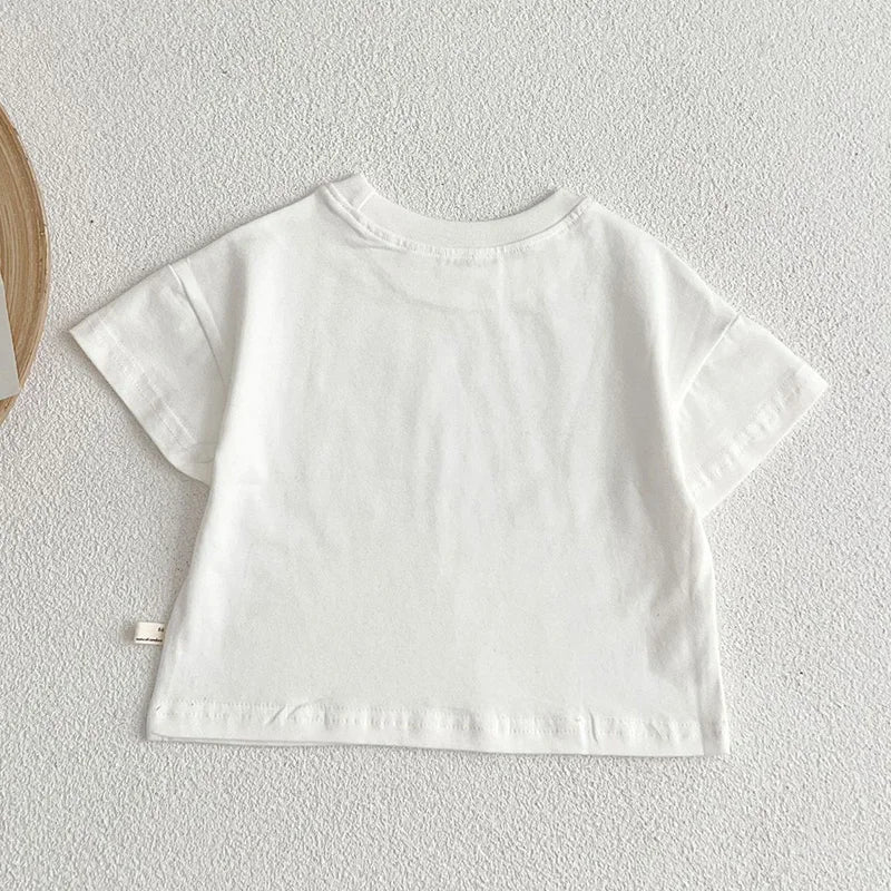 Maglietta in Cotone per Neonati — Top a Maniche Corte Tinta Unita | 0-4A
