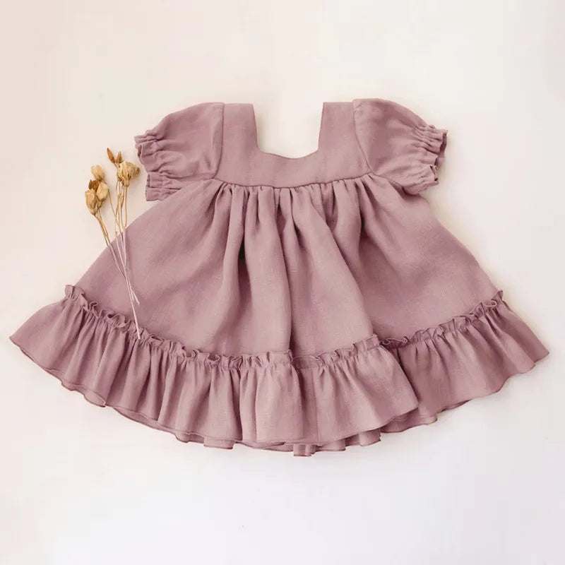 Baby Girls Cotton-Linen Button Dress — Loose Casual | 6M-5Y - photo 4