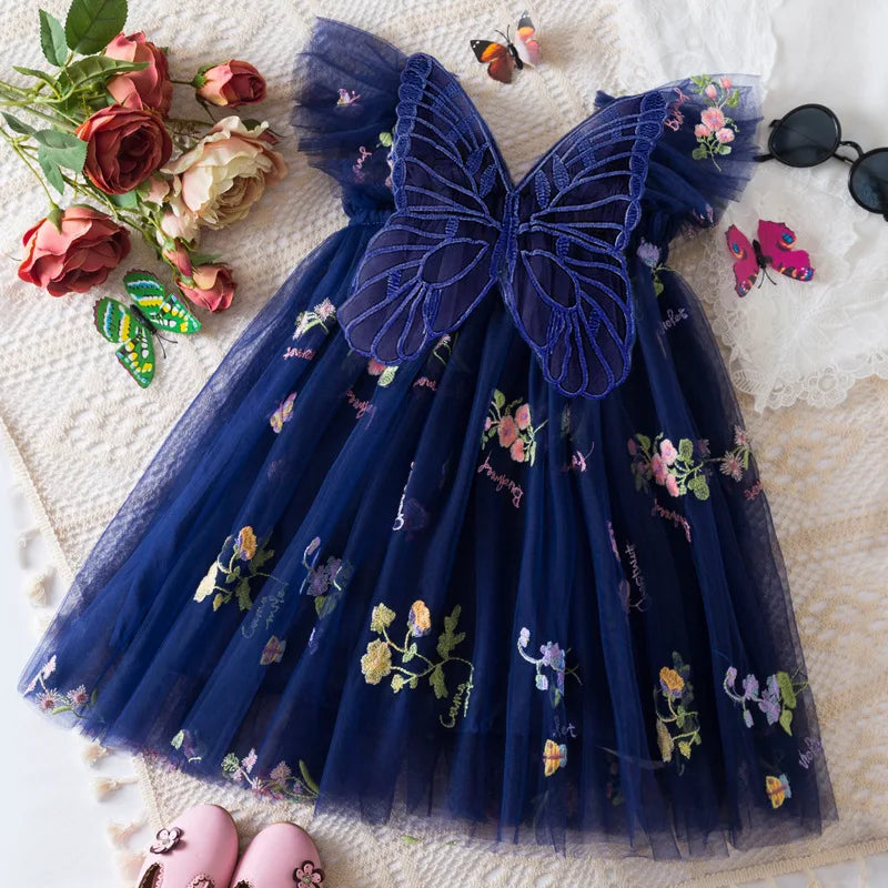Girls Tulle Floral Embroidered Party Dress