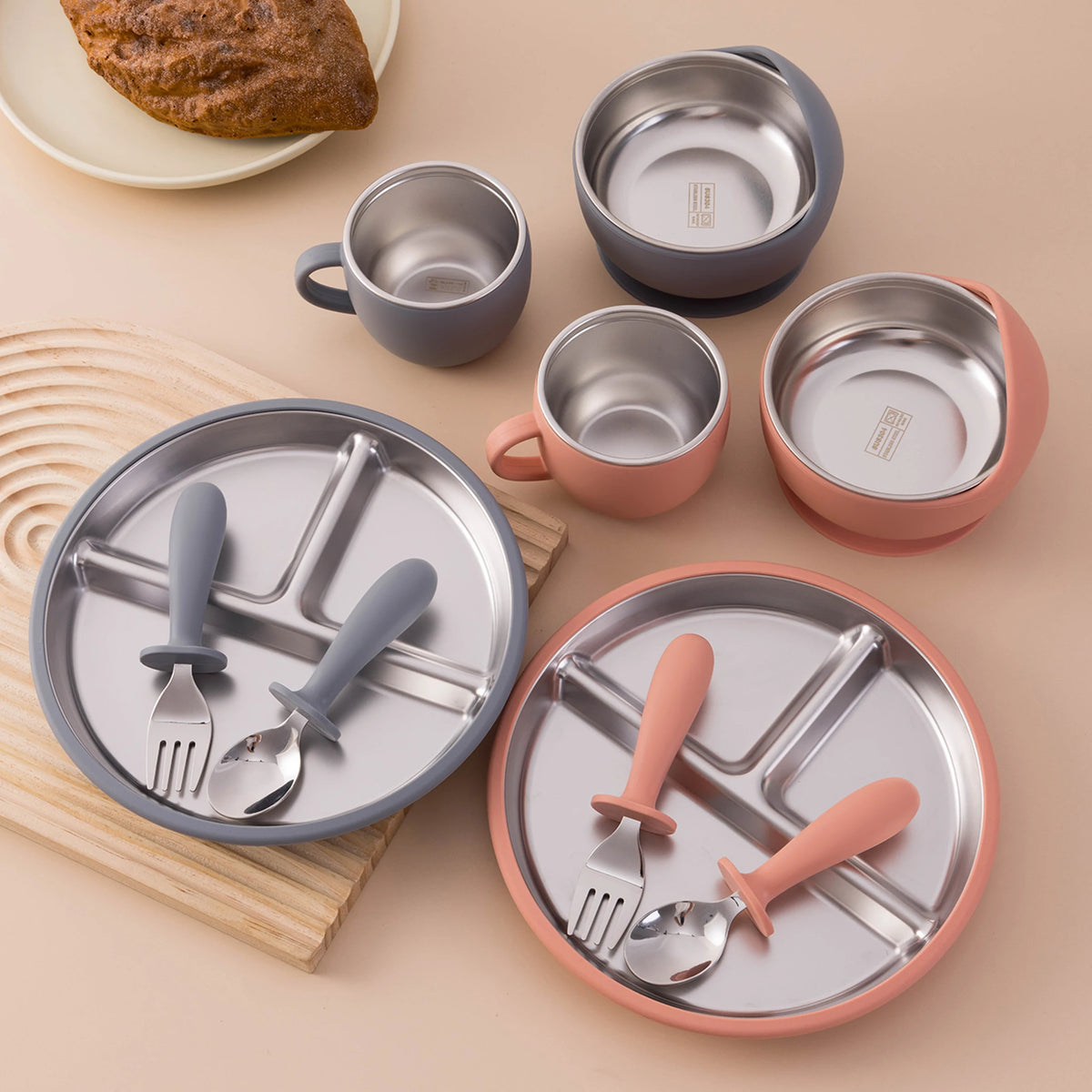 Stainless Steel Baby Feeding Set — 5-Piece Plate, Bowl, Cup & Cutlery | 6M+ - photo 1