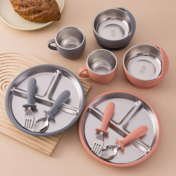 Stainless Steel Baby Feeding Set — 5-Piece Plate, Bowl, Cup & Cutlery | 6M+ - photo 1