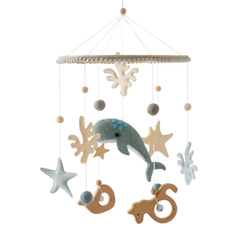 Wooden Crib Mobile with Bear, Moon & Stars — Nursery Bed Bell Toy