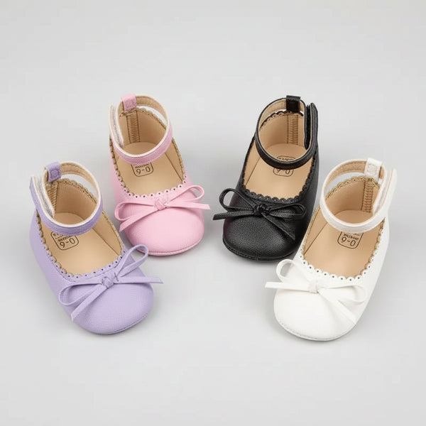 Baby Girls' Leather First Walker Shoes – Soft Sole Bow Flats (0–18M) - photo 1