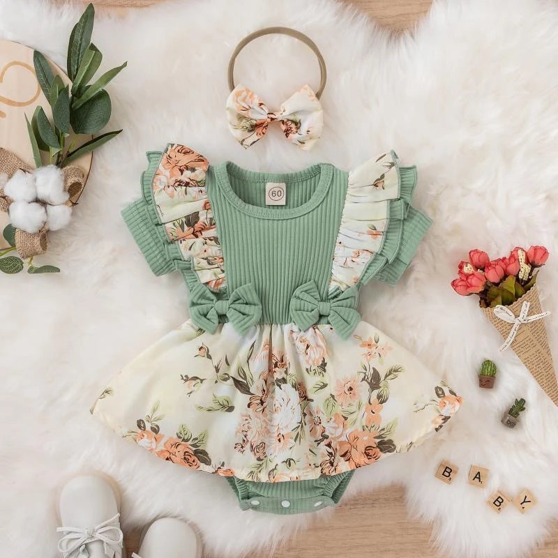 Baby Girl Summer Dress – Floral Striped Jumpsuit with Bowknot | Newborn–18M - photo 8