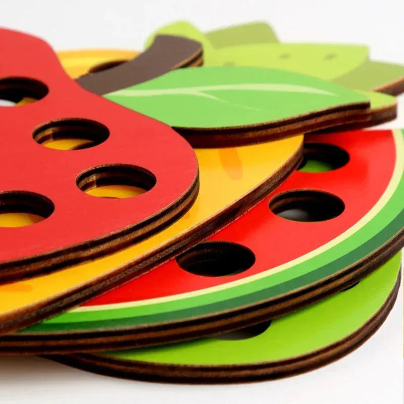 Wooden lacing threading fruit beads fine motor toy - photo 6