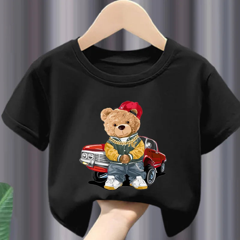 Teddy bear print cotton t-shirt, kids summer casual tee - Kindle Kids ABC - view 3