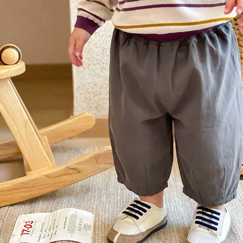 Kids Cotton Casual Pants — Loose Ankle-Length Trousers | 6M–7Y