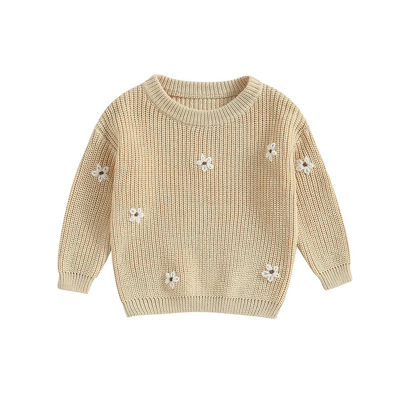 Baby Girl Knit Flower Sweater — Soft Pullover Knitwear | 0–7Y