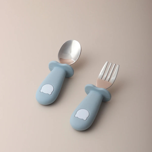 Blue baby panda silicone spoon and fork set