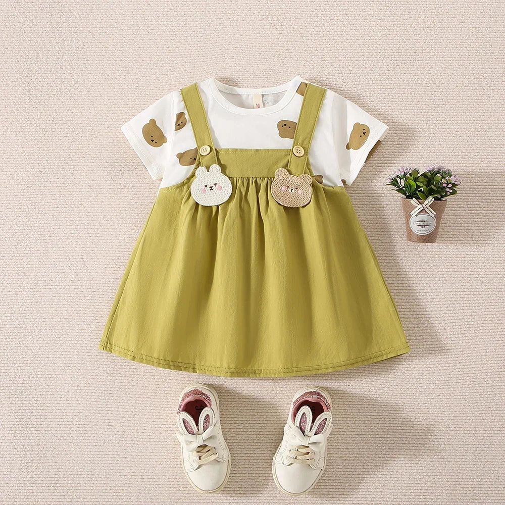 Baby Girl Teddy Bear Short Sleeve Cotton Dress – Summer | 6M–3Y - photo 1