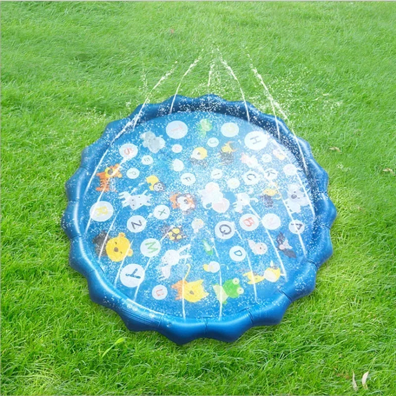Alphabet and animals inflatable splash pad on grass