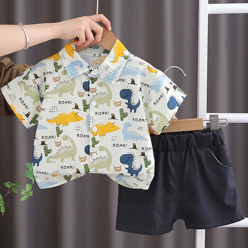 Baby Boy Summer Set – Cotton T-Shirt & Shorts with Cartoon Print