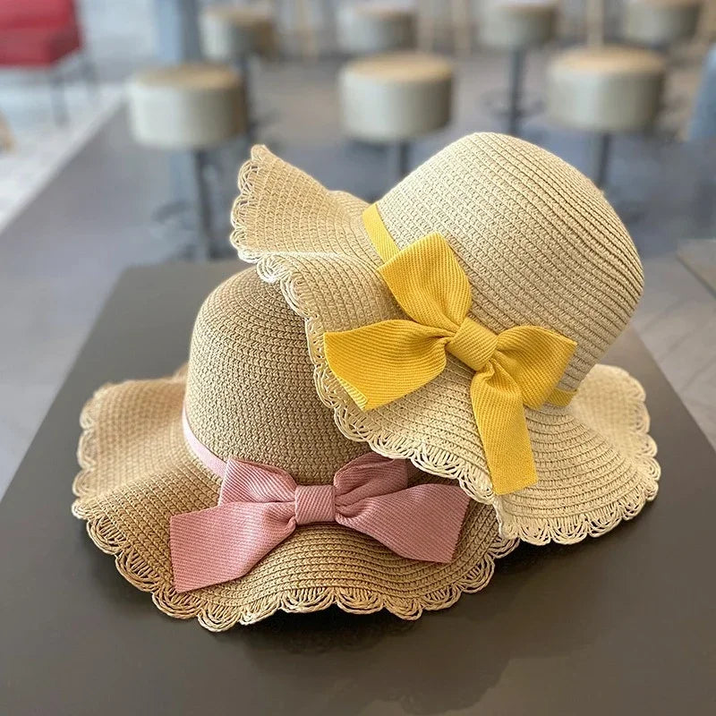 Kids Straw Sun Hat for Girls Summer Beach Cap 2-7 Years - photo 4