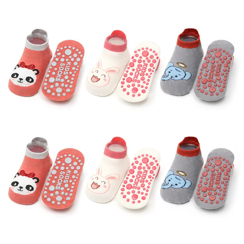 Kids cotton socks 6 pairs cute animal non-slip
