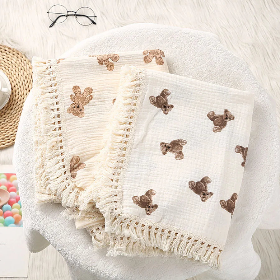 Folded bear muslin cotton baby blanket