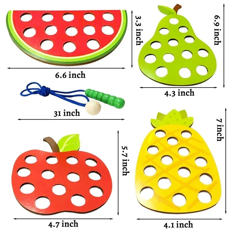 Wooden lacing threading fruit beads fine motor toy - photo 5