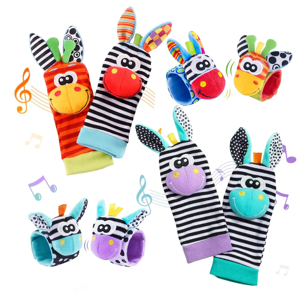 Baby Wrist Rattles & Animal Socks Set – Sensory Toys for Newborns (0–12M)