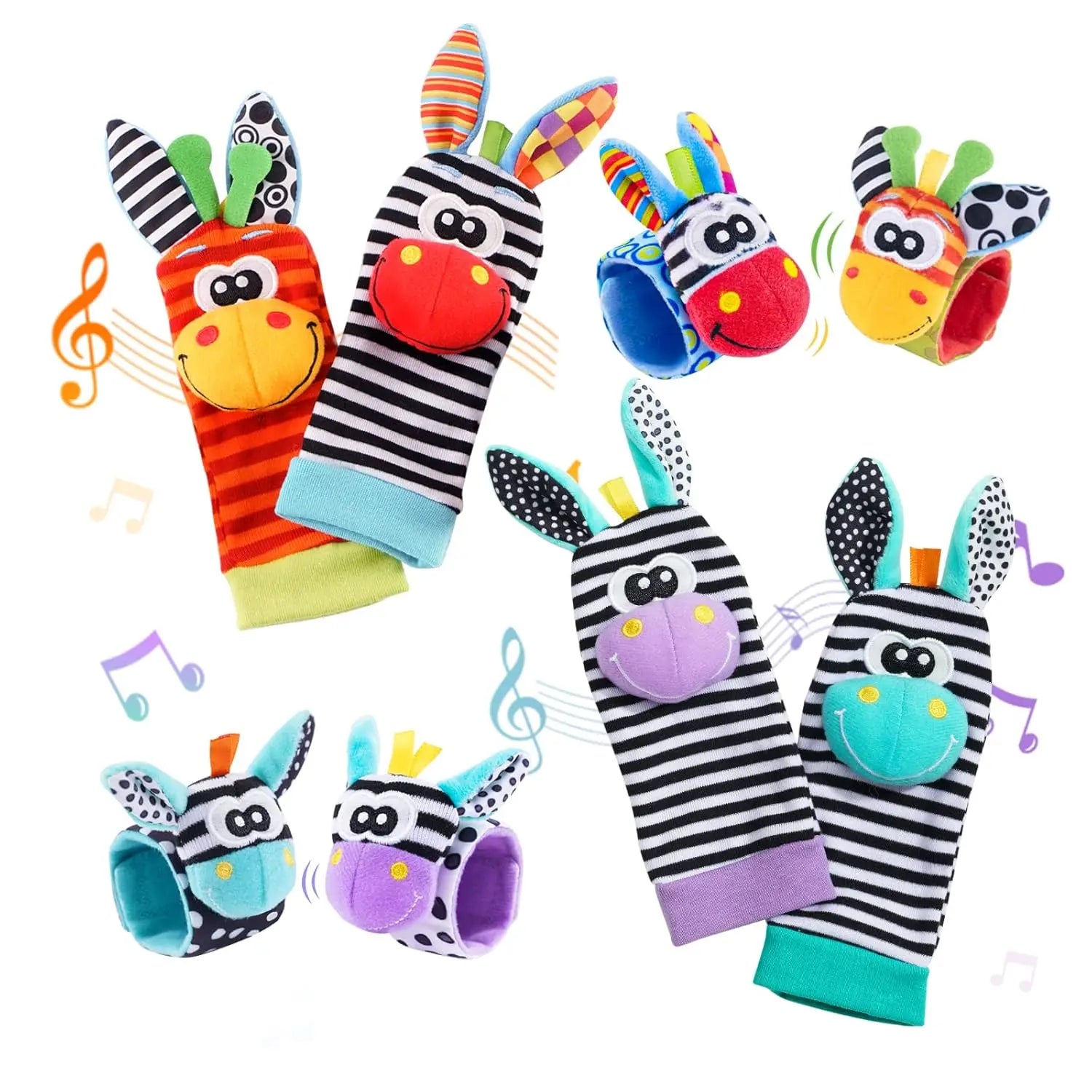 Baby Wrist Rattles & Animal Socks Set – Sensory Toys for Newborns (0–12M)