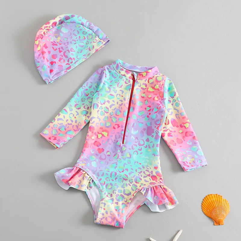Toddler Girls Long-Sleeve Swimsuit & Sun Hat Set — photo 1