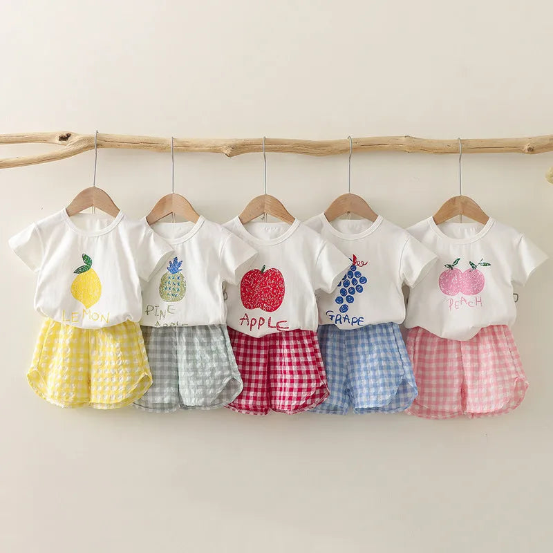 Kids' 2-Piece Summer Set – Fruit Print Top & Plaid Shorts - photo 2