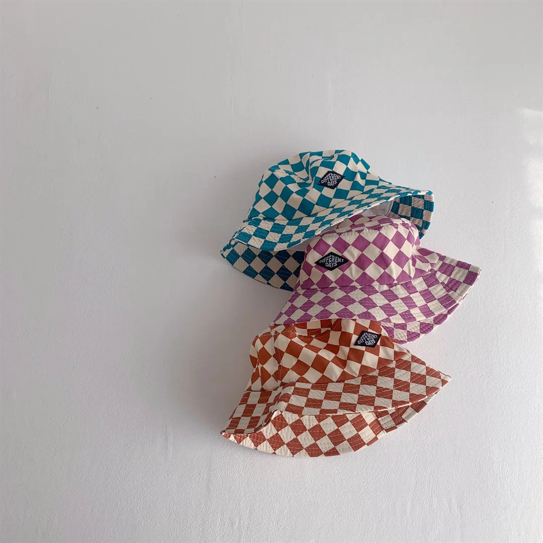 Kids checkerboard bucket sun hat for boys and girls