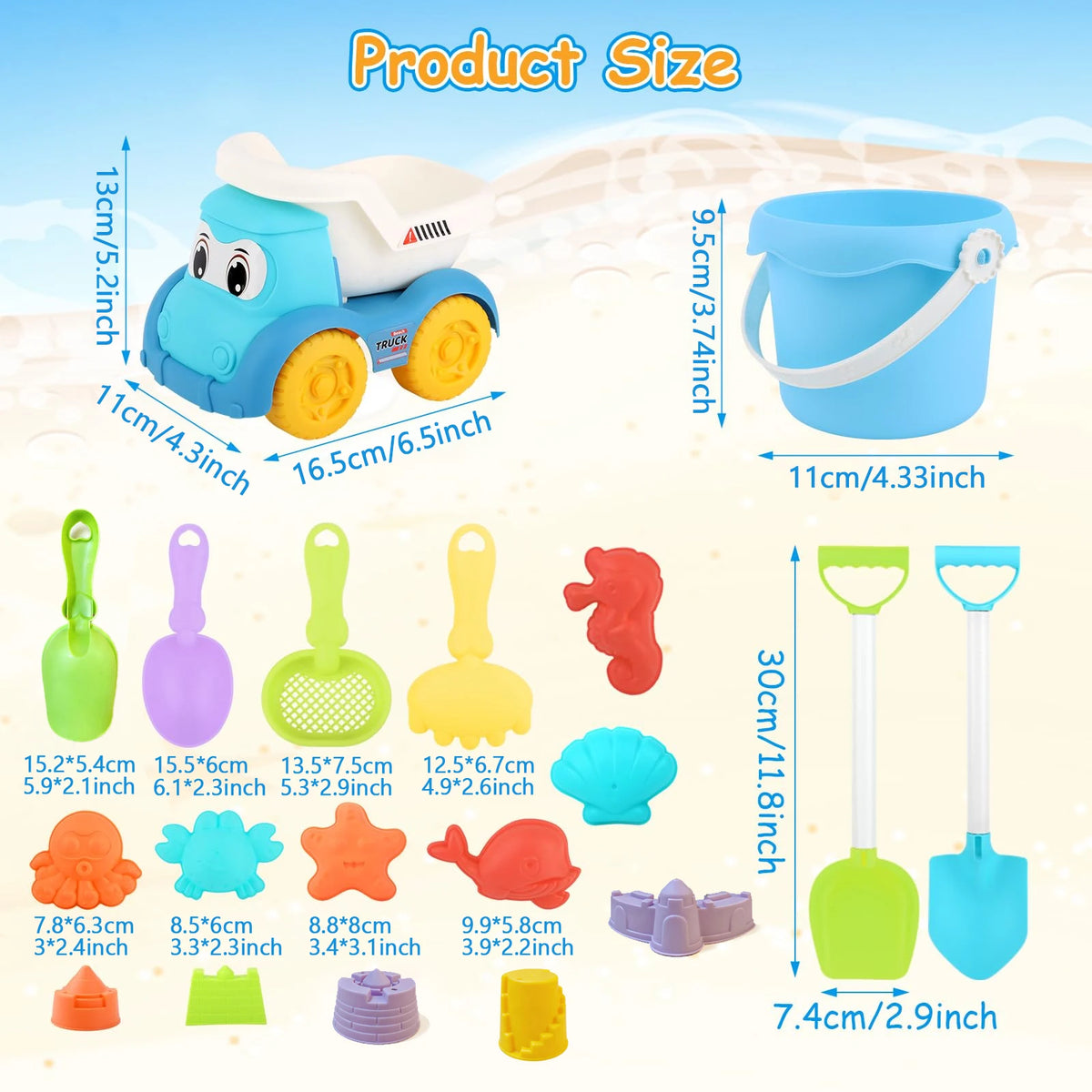 Beach sand toy set size guide