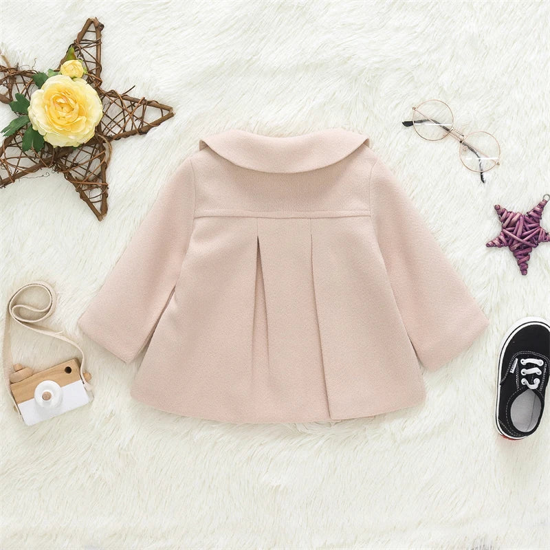 Baby Girls Wool Coat — Peter Pan Collar Pleated Jacket | 3–24M - photo 2