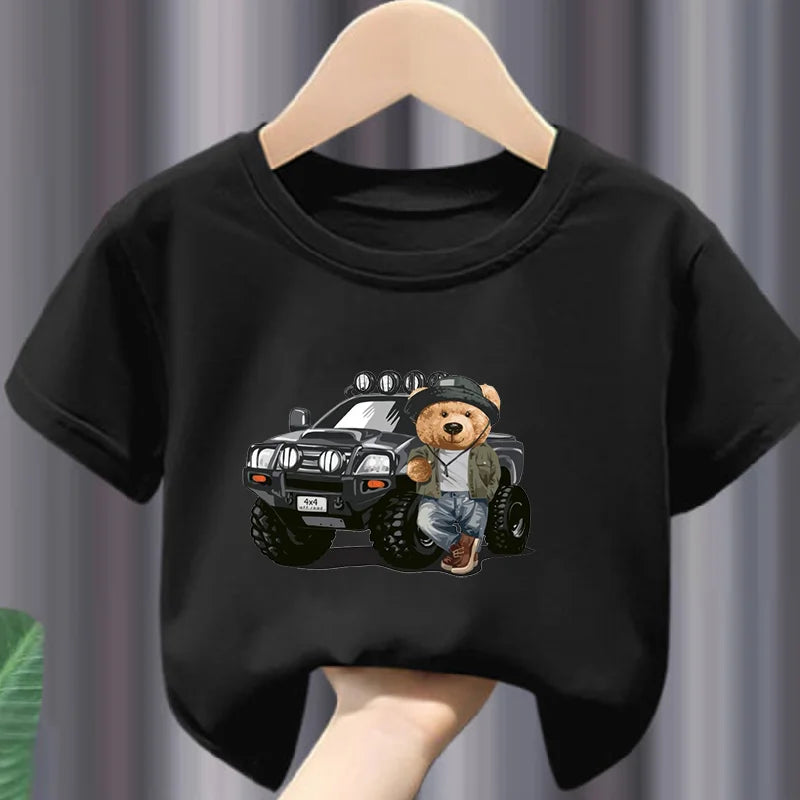 Teddy bear print cotton t-shirt, kids summer casual tee - Kindle Kids ABC - view 15