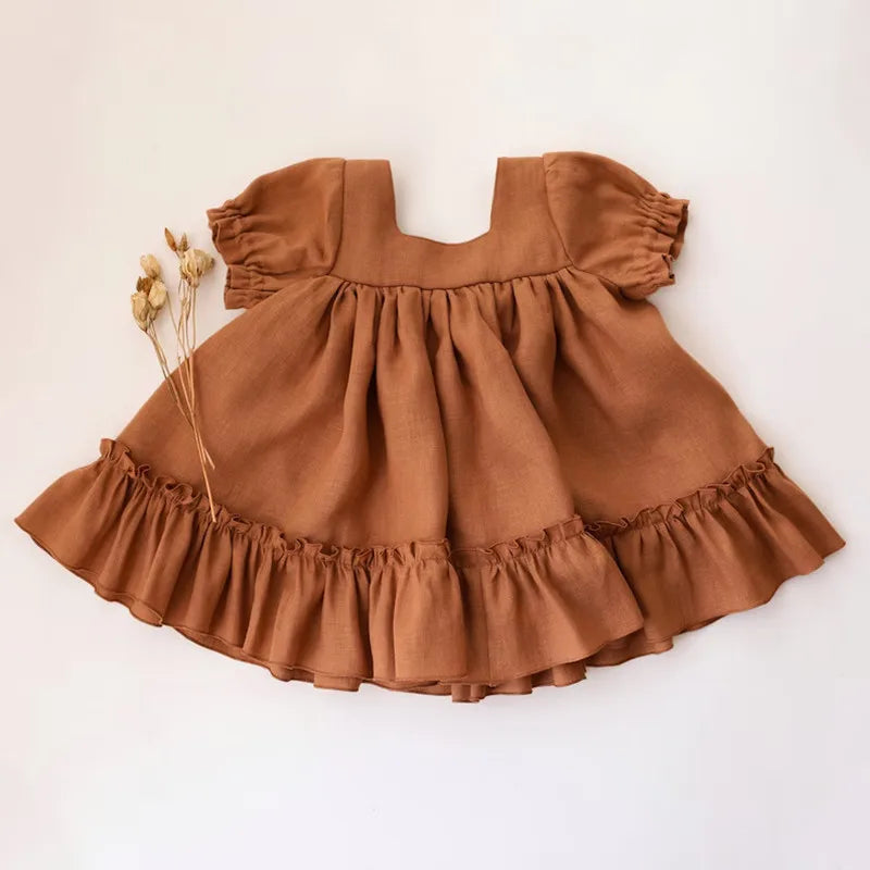 Baby Girls Cotton-Linen Button Dress — Loose Casual | 6M-5Y - photo 12