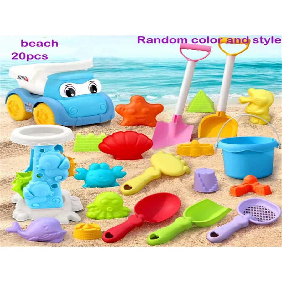 20-piece beach sand toy set with dump truck