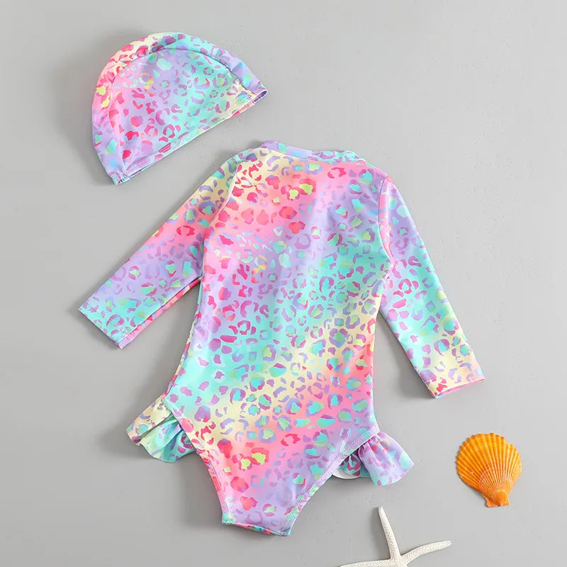 Toddler Girls Long-Sleeve Swimsuit & Sun Hat Set — photo 3