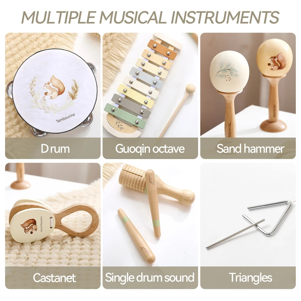Wooden music set xylophone drum maracas for kids - photo 3