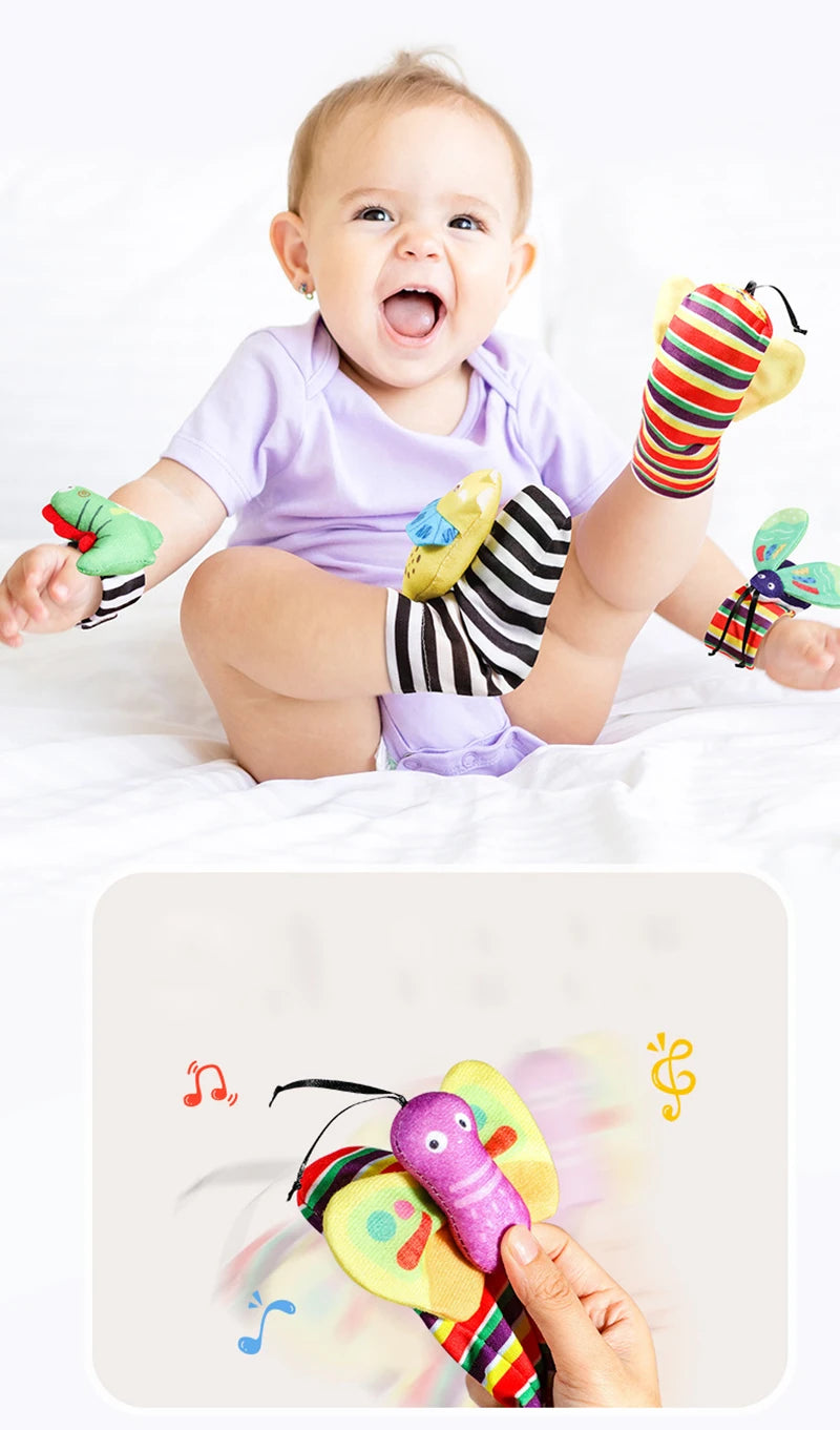 Baby Wrist Rattles & Animal Socks Set – Sensory Toys for Newborns (0–12M)