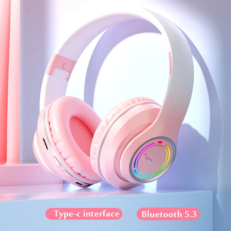 Kids wireless bluetooth headphones with LED lights SD card 3-12Y