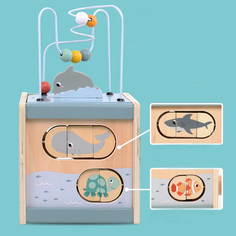 Wooden 5-in-1 activity cube bead maze for toddlers - photo 2