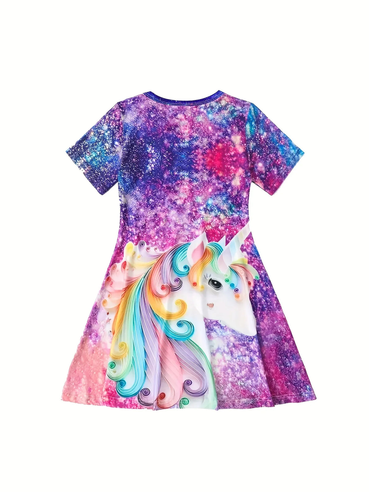 Galaxy unicorn print girls dress front view