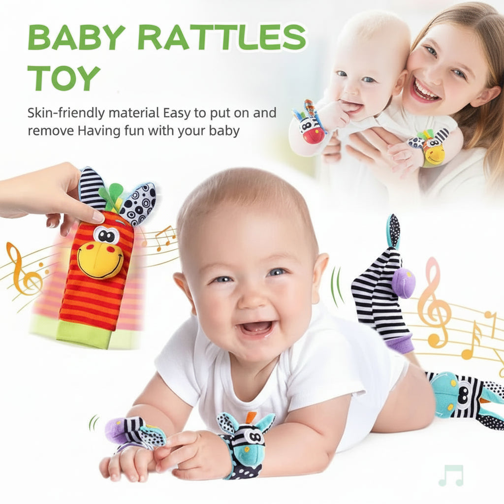 Baby Wrist Rattles & Animal Socks Set – Sensory Toys for Newborns (0–12M)