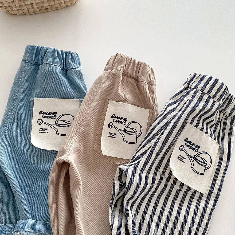 Kids Casual Elastic Waist Pants — Stripes, Denim & Solid - photo 4