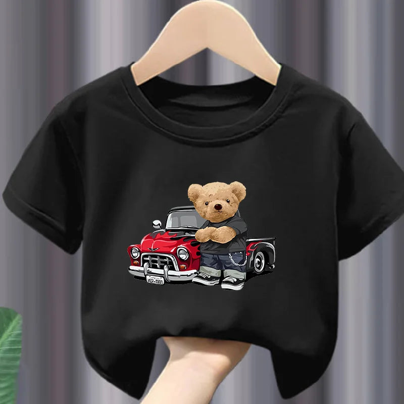 Teddy bear print cotton t-shirt, kids summer casual tee - Kindle Kids ABC - view 7