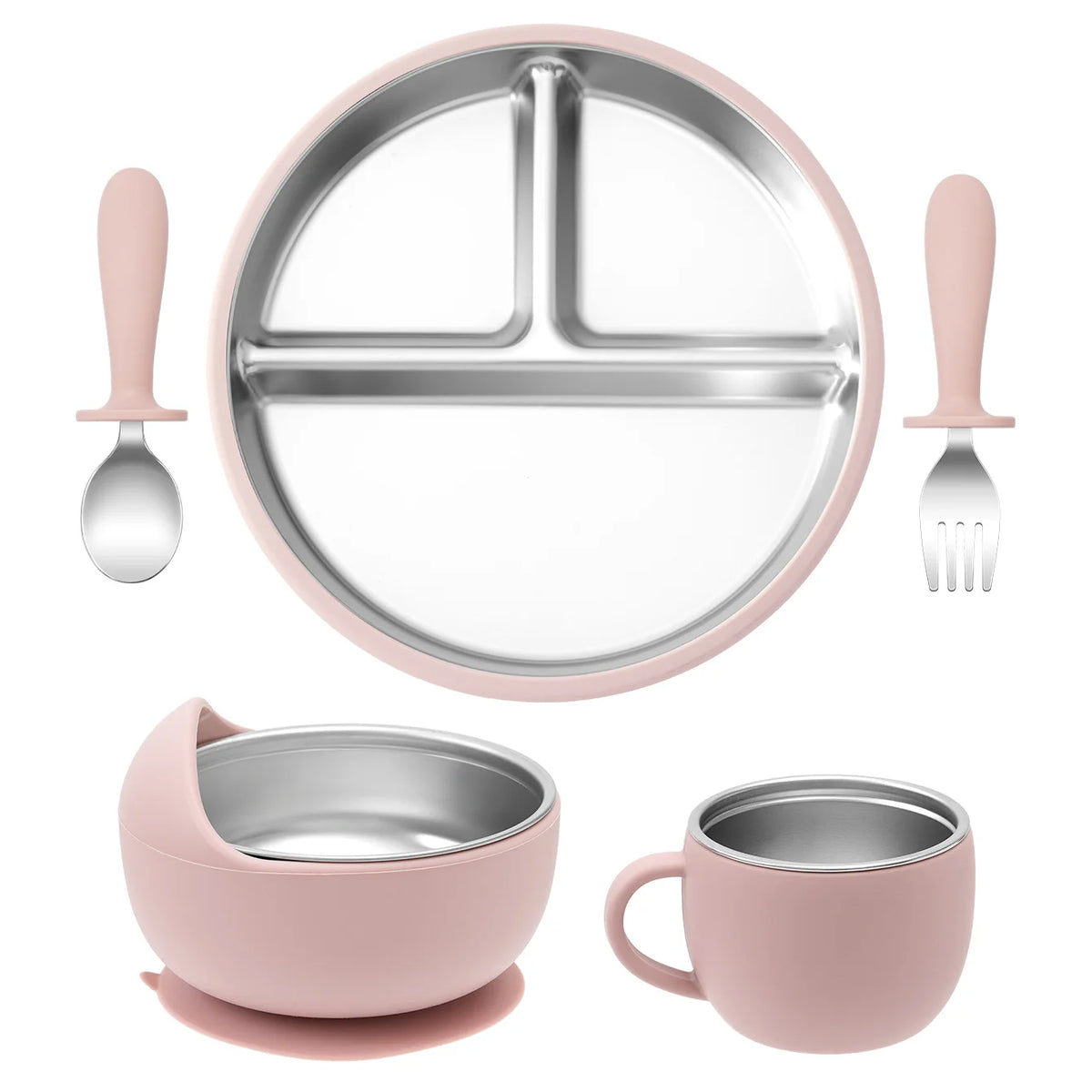 Stainless Steel Baby Feeding Set — 5-Piece Plate, Bowl, Cup & Cutlery | 6M+ - photo 5