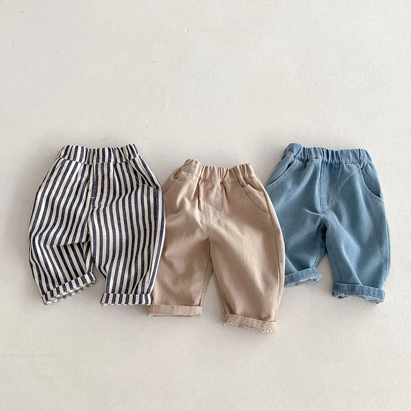 Kids Casual Elastic Waist Pants — Stripes, Denim & Solid - photo 1